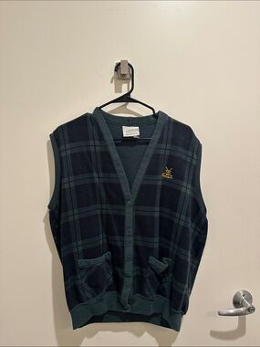 Vintage Lenox Dark Green & Navy Plaid Button Front Vest
